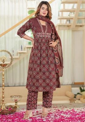 Red Printed Cotton Kurta Set