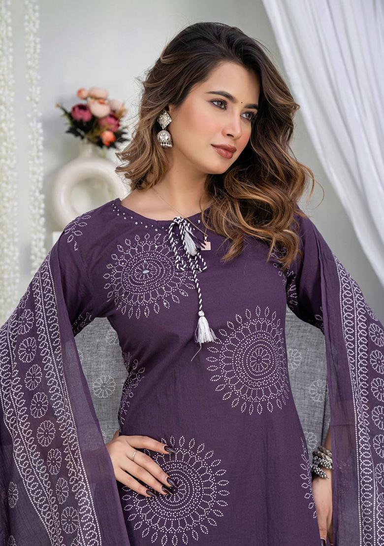 Blue Printed Cotton Kurta Set - Indya