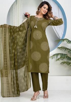 Green Printed Cotton Kurta Set