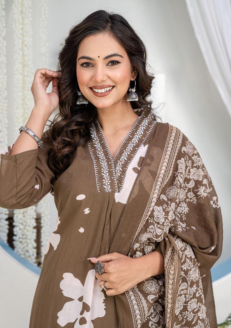 Chiku Printed Cotton Kurta Set - Indya