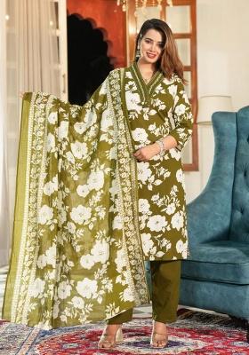 Green Printed Cotton Kurta Set