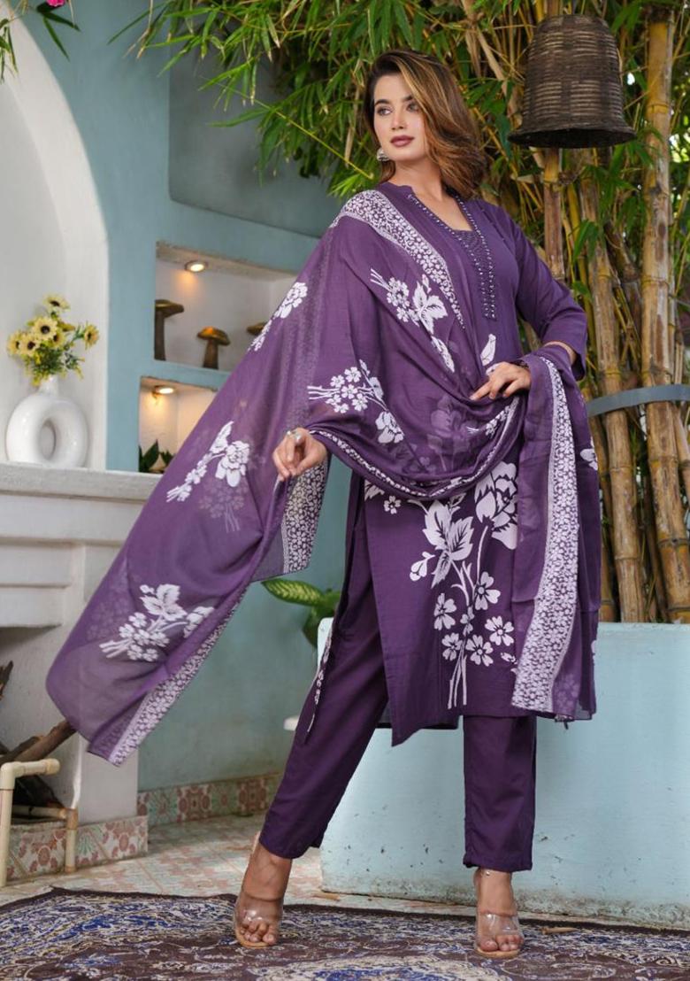 Blue Printed Cotton Kurta Set - Indya