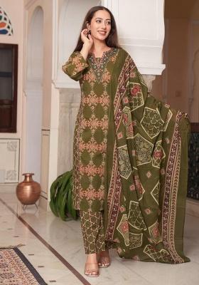 Green Printed Cotton Kurta Set