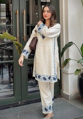White Printed Cotton Kurta Set