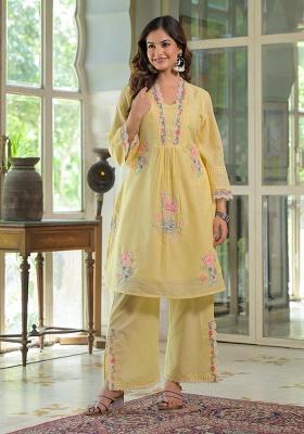 Yellow Printed Cotton Kurta Set