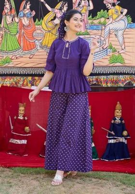 Blue Printed Cotton Kurta Set