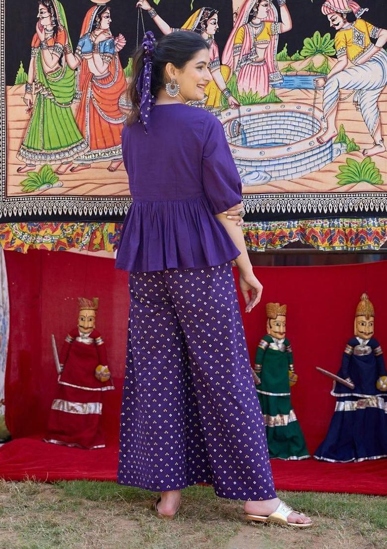 Blue Printed Cotton Kurta Set - Indya