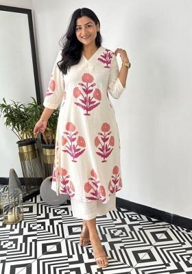 Pink Printed Cotton Kurta Set