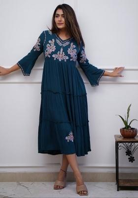 Blue Printed Cotton Kurta Set