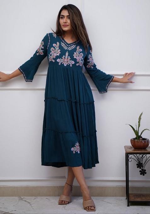 Blue Printed Cotton Kurta Set