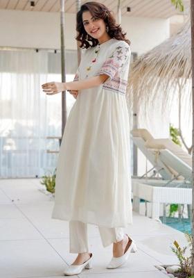 White Printed Cotton Kurta Set