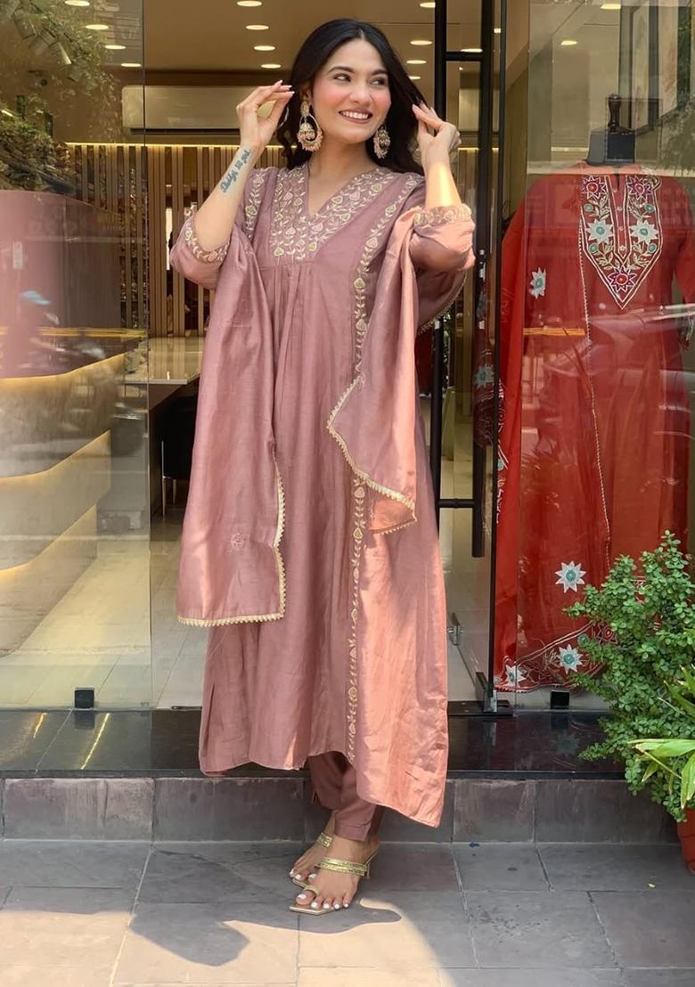 Purple Printed Cotton Kurta Set - Indya