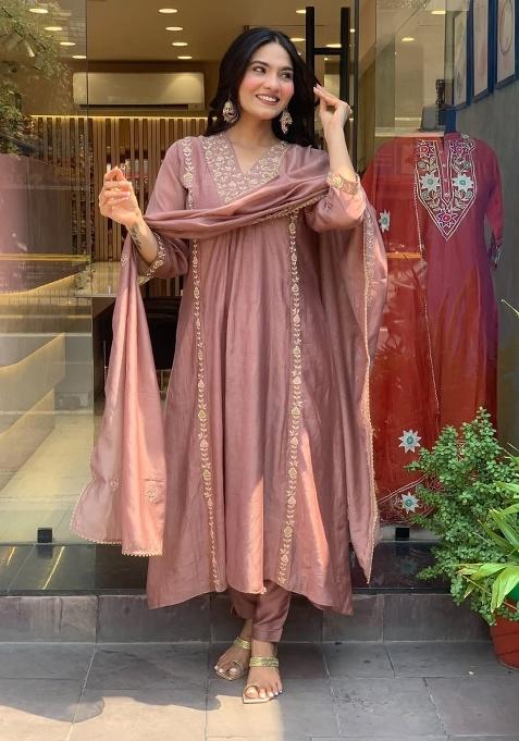 Purple Printed Cotton Kurta Set