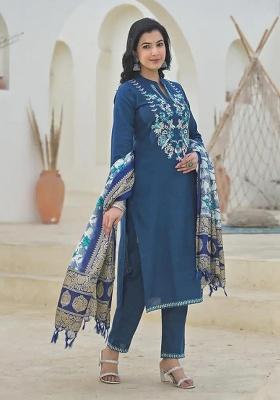 Blue Printed Cotton Kurta Set