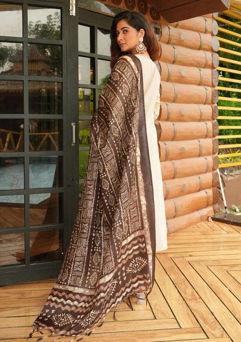 Off-White Printed Cotton Kurta Set - Indya