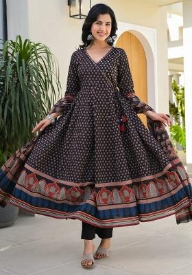 Black Printed Cotton Kurta Set