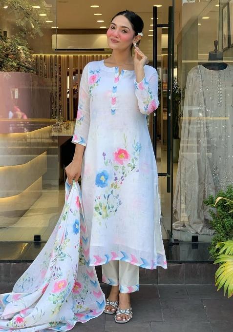 Light-White Printed Cotton Kurta Set