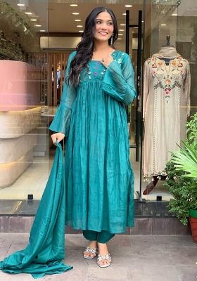 Blue Printed Cotton Kurta Set