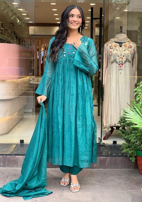 Blue Printed Cotton Kurta Set