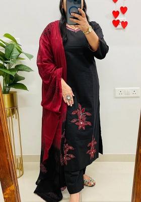 Black Printed Cotton Kurta Set