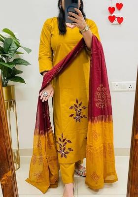 Light-Yellow Printed Cotton Kurta Set
