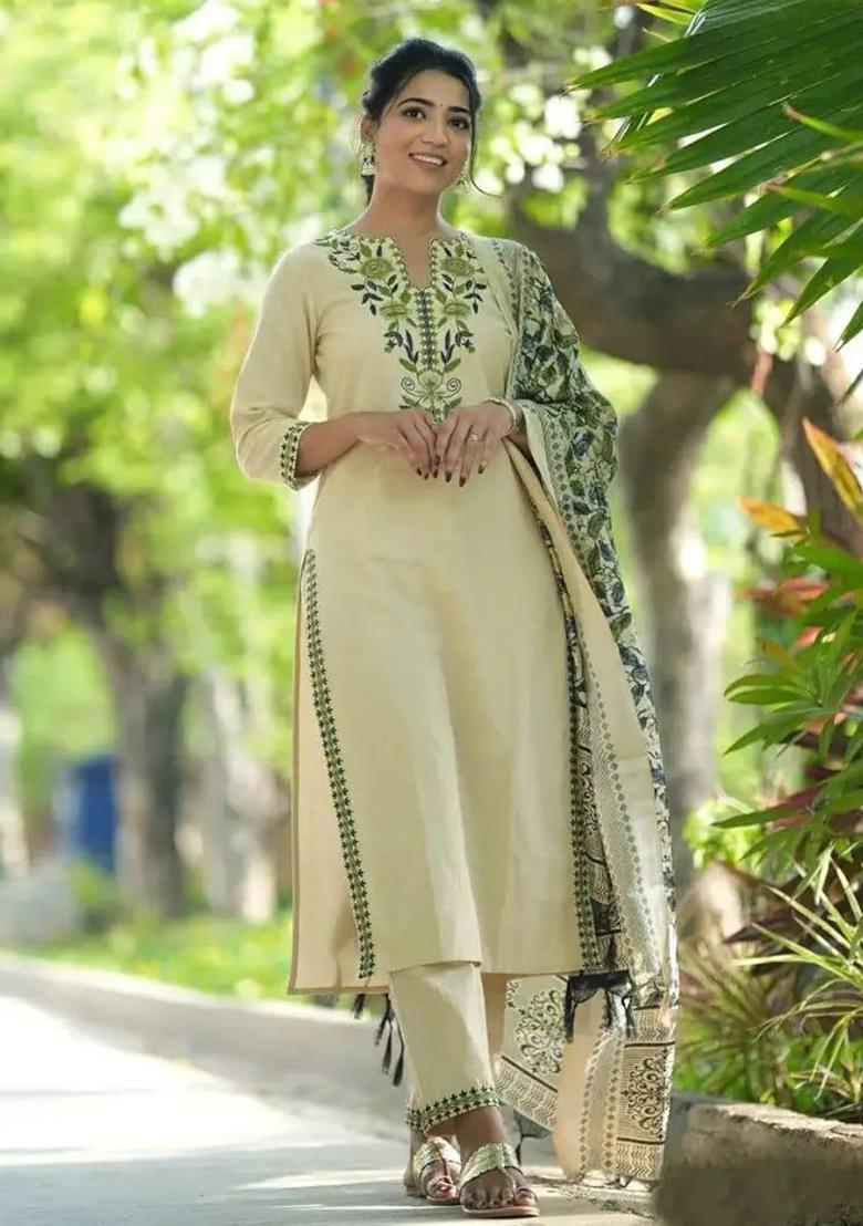 Off-White Printed Cotton Kurta Set - Indya