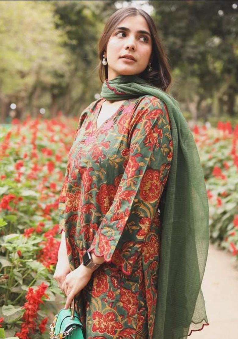 Multi Color Printed Cotton Kurta Set - Indya