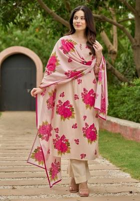 Pink Printed Cotton Kurta Set