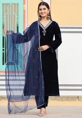 Blue Printed Cotton Kurta Set