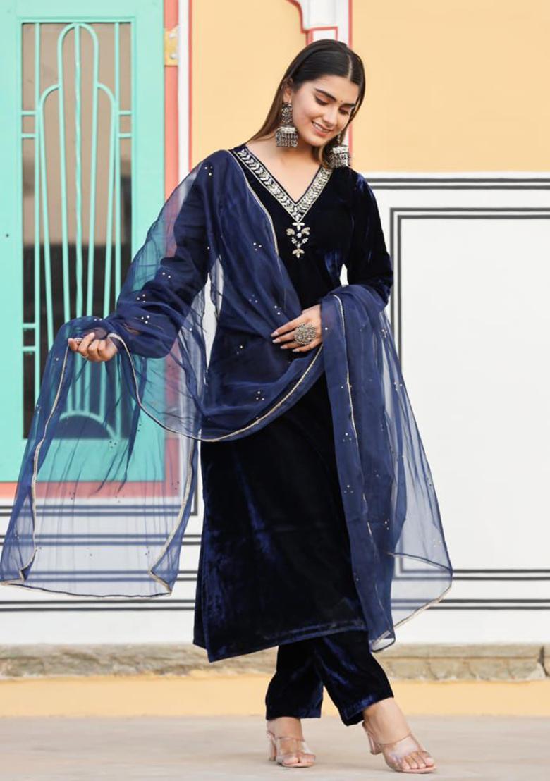 Blue Printed Cotton Kurta Set - Indya