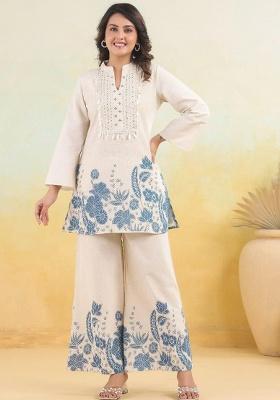 White Printed Cotton Kurta Set