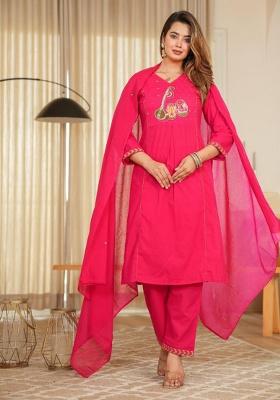 Pink Printed Cotton Kurta Set