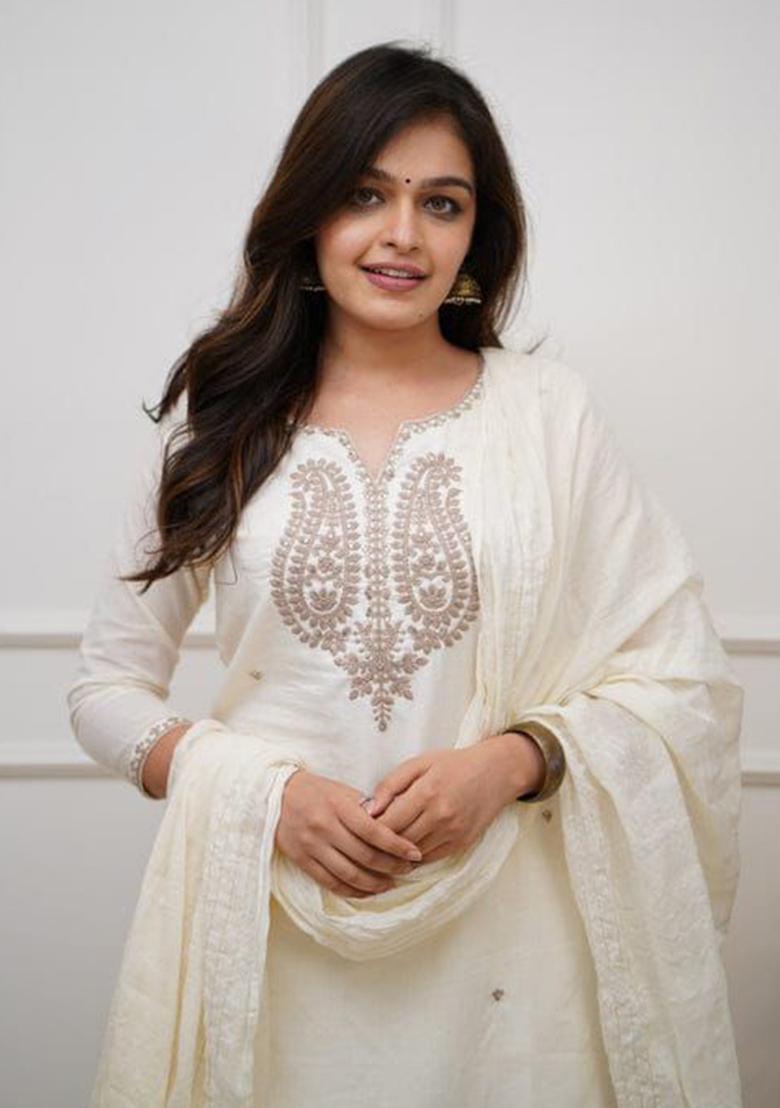 White Printed Cotton Kurta Set - Indya