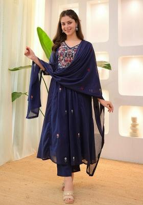 Blue Printed Cotton Kurta Set