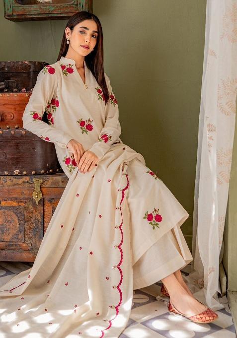 White Printed Cotton Kurta Set