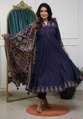 Blue Printed Cotton Kurta Set