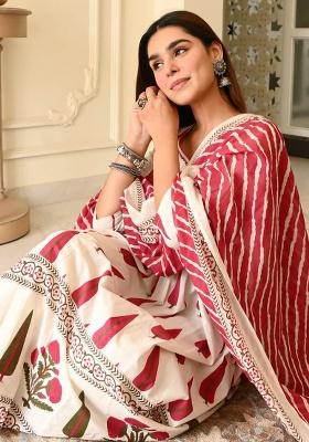 White Printed Cotton Kurta Set