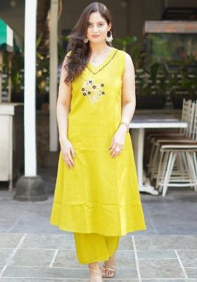 Yellow Printed Cotton Kurta Set