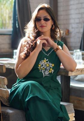 Green Printed Cotton Kurta Set