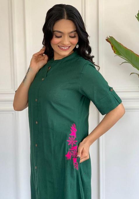 Green Printed Cotton Kurta Set