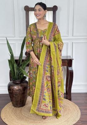 Green Printed Cotton Kurta Set