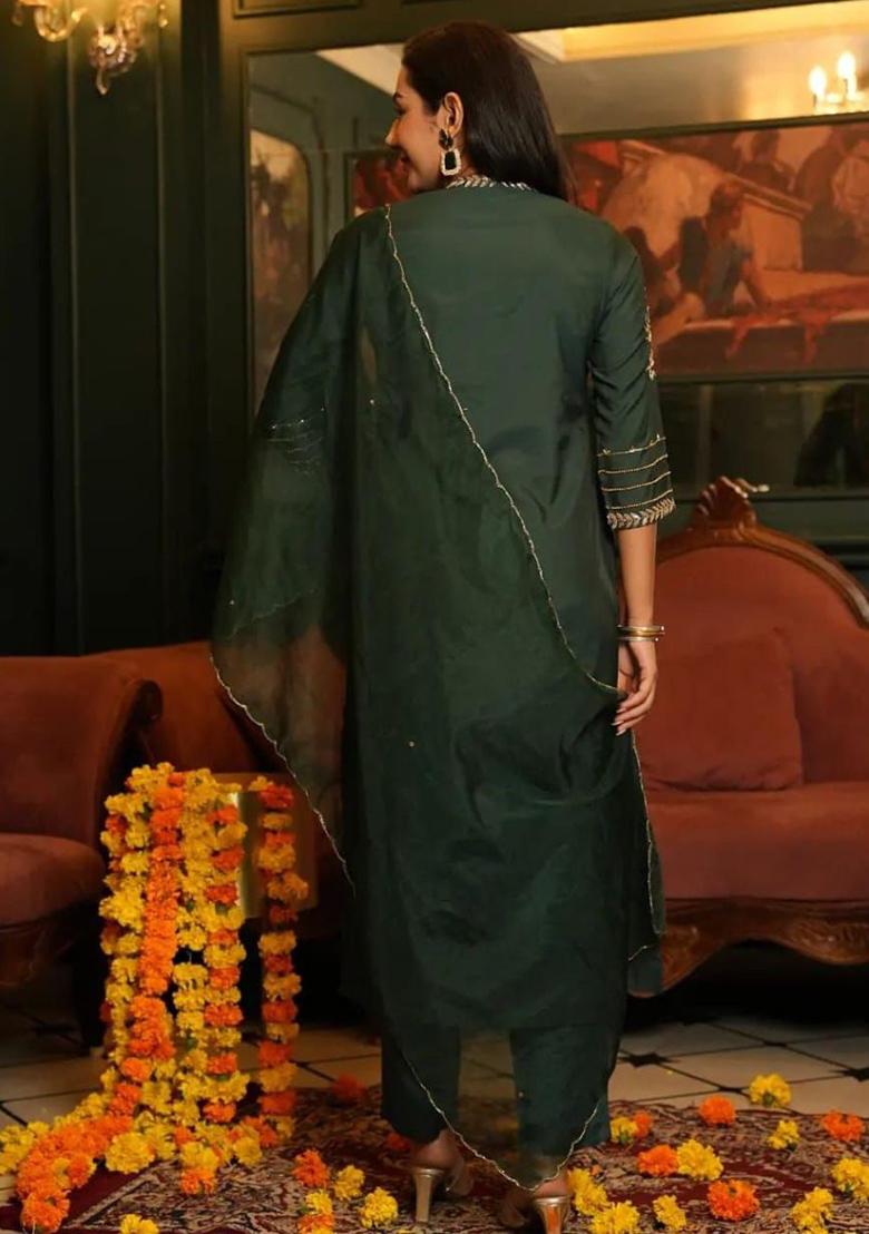 Green Printed Cotton Kurta Set - Indya