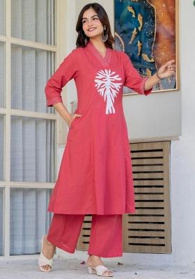 Pink Printed Cotton Kurta Set