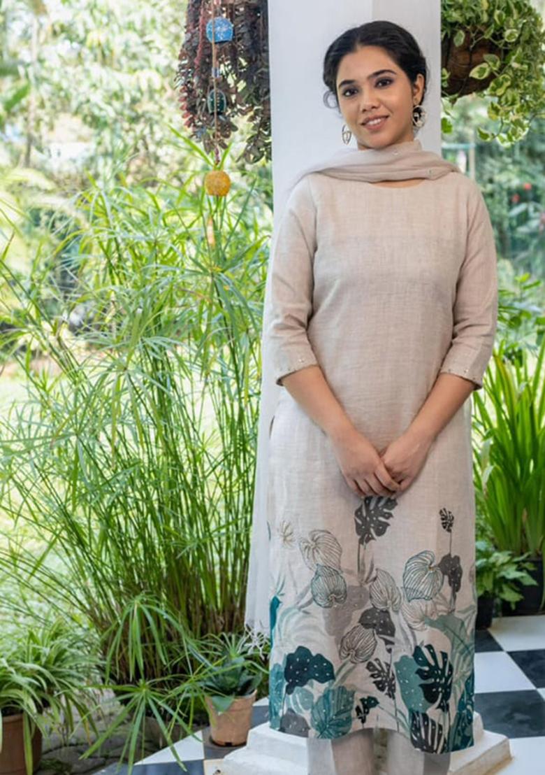 Off-White Printed Cotton Kurta Set - Indya