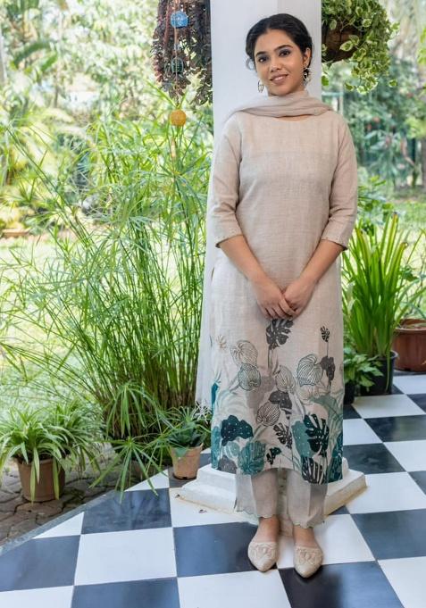 Off-White Printed Cotton Kurta Set