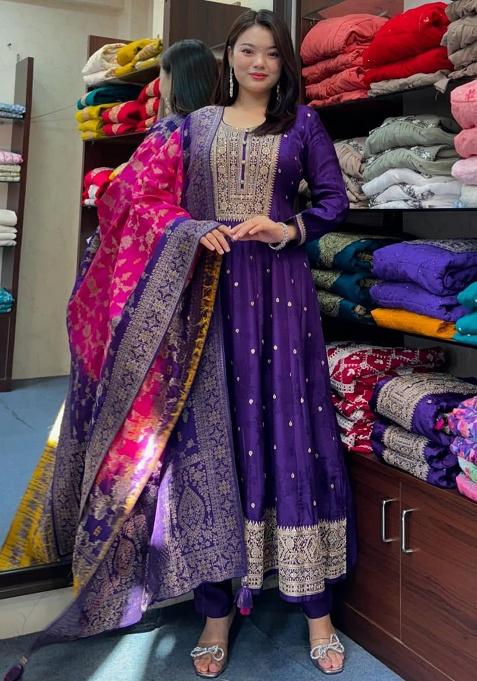 Blue Printed Cotton Kurta Set