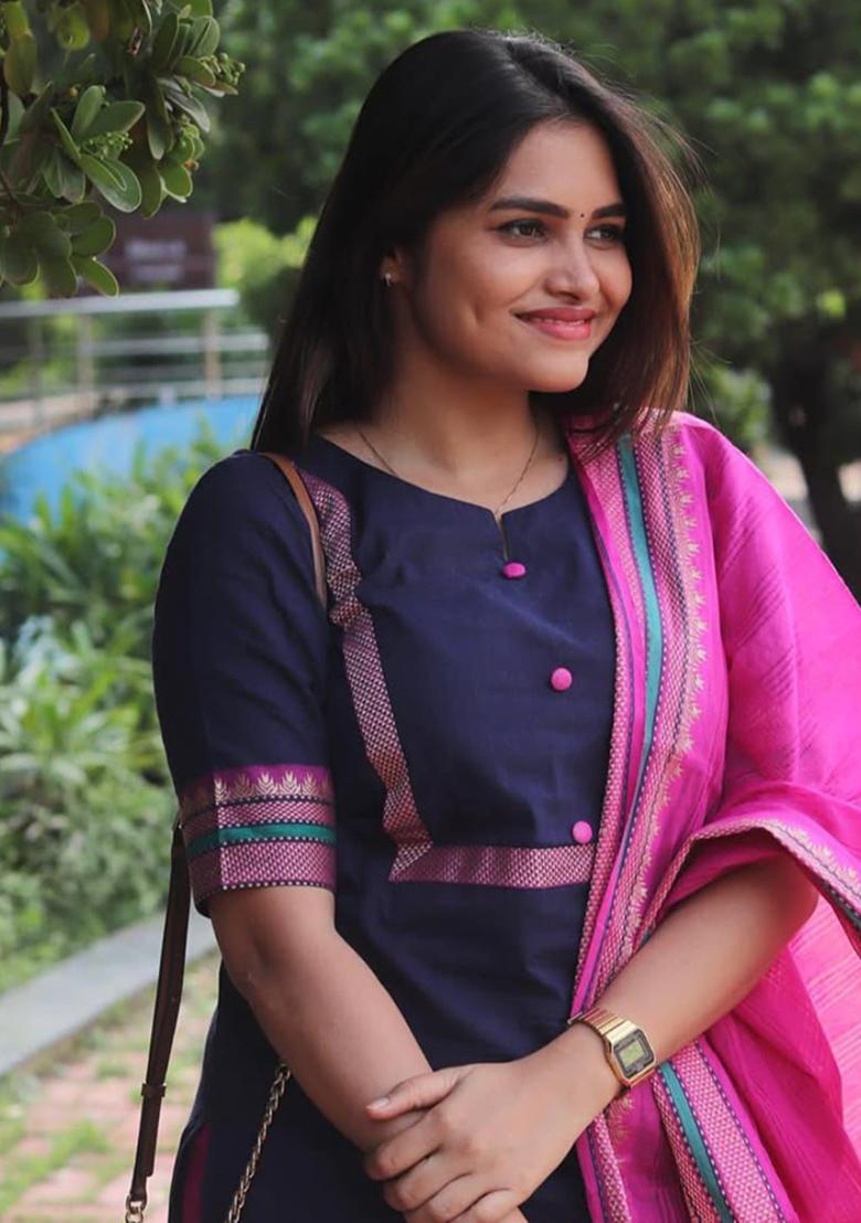 Blue Printed Cotton Kurta Set - Indya