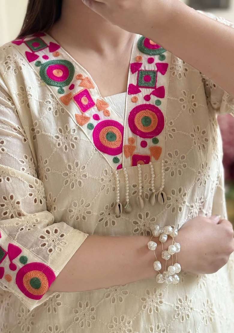 White Chikankari Cotton Co Ord Set - Indya