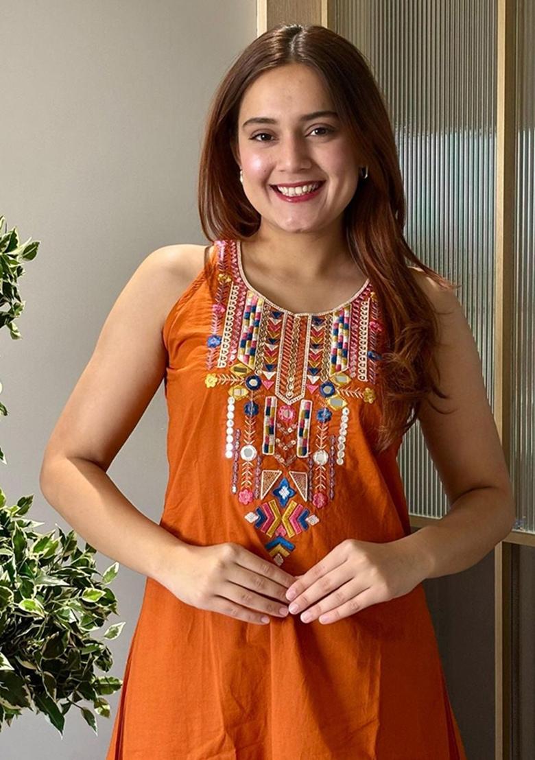 Red Printed Cotton Kurta Set - Indya