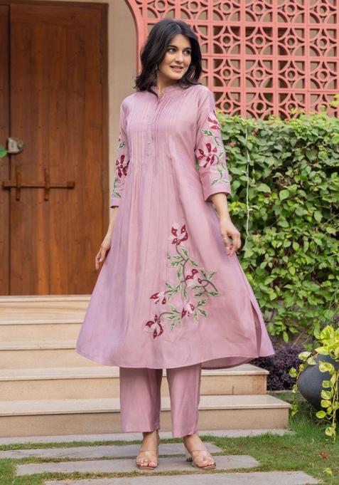 Yellow Embroidery Cotton Kurta Set